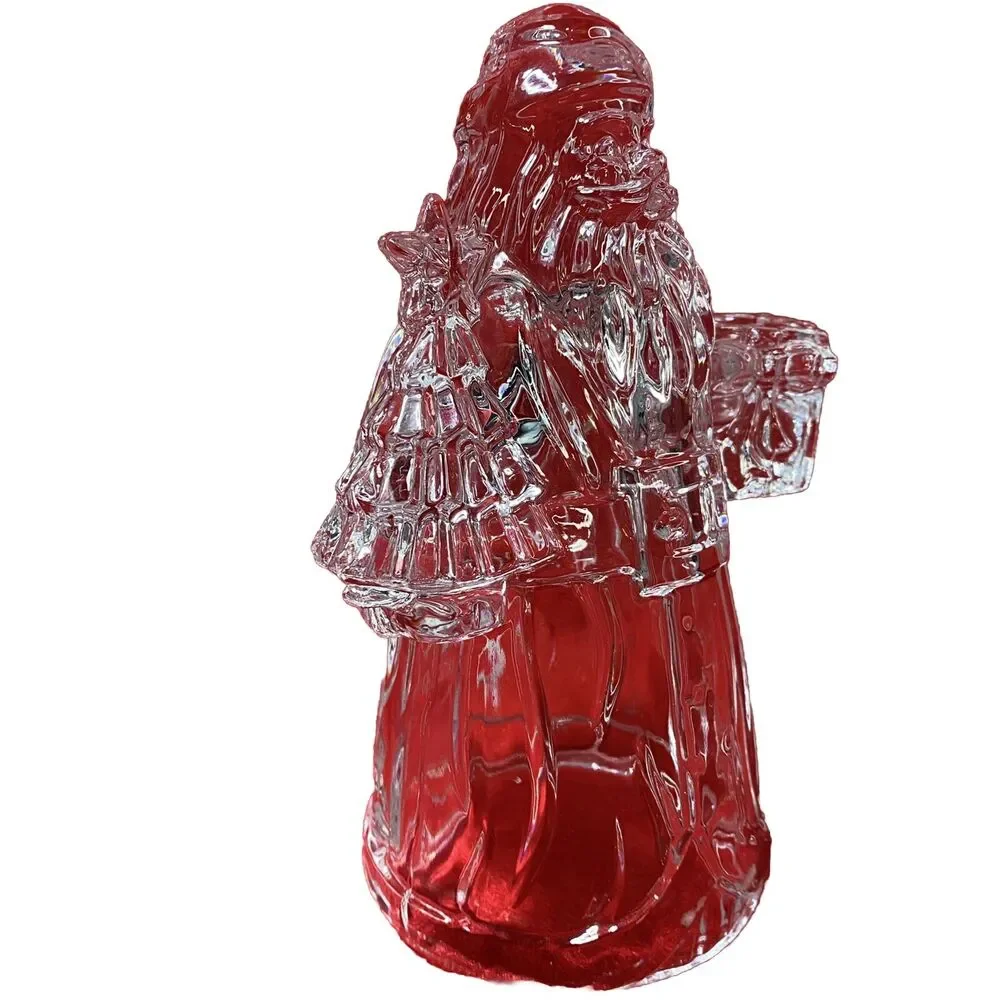 Crystal Glass Santa Claus Candle Holder Figurine 24% Lead Christmas St. Nick 7.5